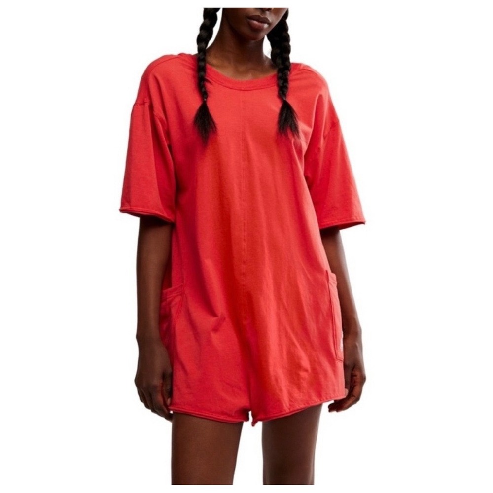 FP Movement Hot Shot Romper Red Berry Short Sleeve V-Back OB1960599 Women M